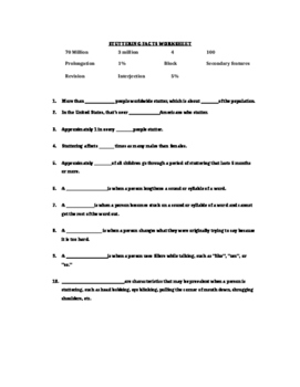 Preview of Stuttering Facts Worksheet