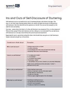 Preview of Stuttering (Fluency) Activity: Make Self-Disclosure Statement (3Es - Empower)