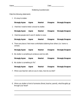 Preview of Stuttering Questionnaire (Secondary)