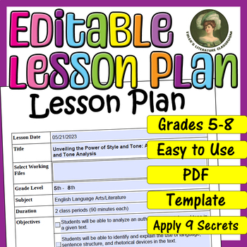 Preview of Style & Tone : Editable Lesson Plan for Middle School