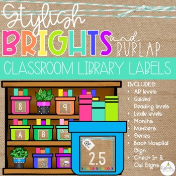 Preview of Stylish Brights and Burlap | Classroom Library Labels