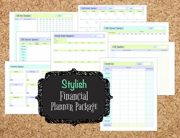 Preview of Stylish Financial Planner PDF Printables: Bill Pay, Debt, Budget, & Much More!