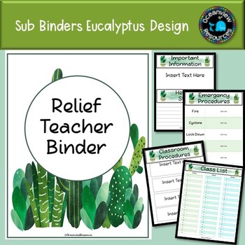 Preview of Sub Binder, Relief Teacher Binder - Cactus Design
