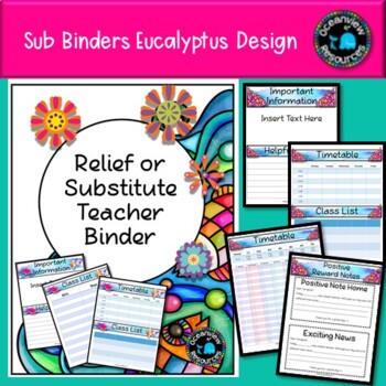 Preview of Sub Binder, Relief Teacher Binder - Doodle Flowers Design