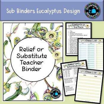 Preview of Sub Binder, Relief Teacher Binder - Eucalyptus Design 