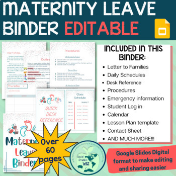 Preview of Sub Binder for Maternity Leave or Long Term Sub - Google Slides Version 