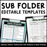 Sub Folder Templates - Editable Substitute Binder Forms for Middle & High School