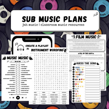 Preview of Sub Music Lesson Activites | No Prep Printable Worksheets