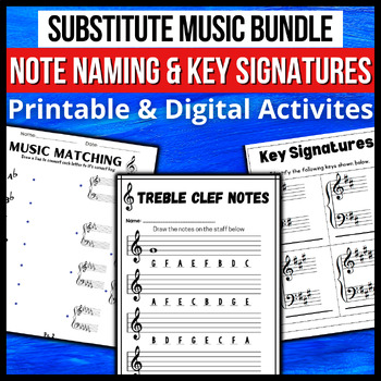 Preview of Sub Music Teacher Bundle → Printable Music Note & Key Signature Worksheets