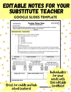 Preview of Sub Notes | Middle & High School | Substitute Feedback | Editable