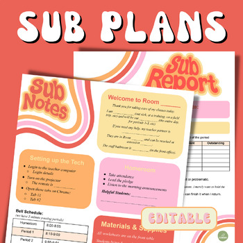 Preview of Sub Notes TEMPLATE for Secondary School - Editable - Plan for each period