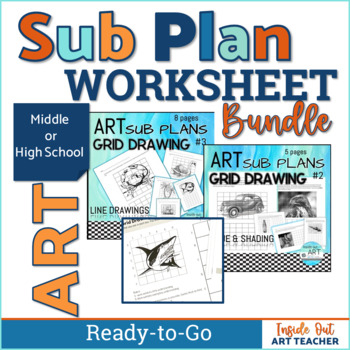 Preview of ART WORKSHEETS SUB PLAN BUNDLE: Grid Drawing Middle or High School Art