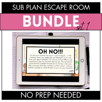 Preview of Sub Plan - Last Minute Chemistry Lesson Escape Room Activity | BUNDLE