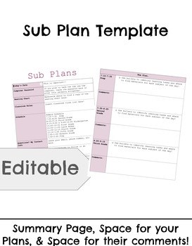 Preview of Sub Plan Template (Simple: Tried & True)