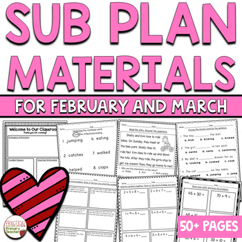 Preview of Sub Plans 1st Grade Printable Materials February and March