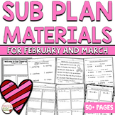 Sub Plans 1st Grade Printable Materials February and March