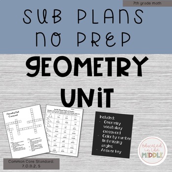 Preview of Sub Plans 7th grade math: Geometry Unit