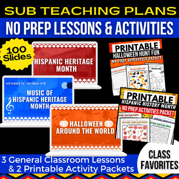 Preview of October Sub Plans - Activities & Lessons Bundle - No Prep Materials Grades 1-6