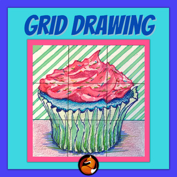 Preview of Art Sub Plans Beginner Cupcake Grid Drawing Middle School Art High School Art