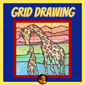Preview of Art Sub Plans Giraffe Grid Drawing for Beginners Middle School & High School Art