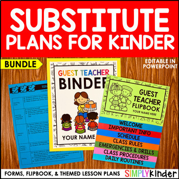 Preview of Emergency Sub Plans Kindergarten, No Prep Sub Plans, Sub Binder, Sub Flipbook