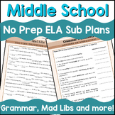 sub plans middle school ela, sub plans no prep, emergency 