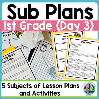 Preview of Sub Plans for 1st Grade Emergency Sub Plans Substitute Plans Day Three Sub Tub