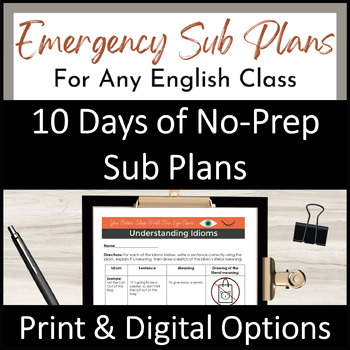 Preview of High School English Sub Plans for Language Arts Classes With 10 Lesson Plans