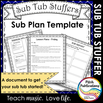 Preview of Music Sub Tub Stuffers: Music Sub Plan Template - Substitute Plans Editable
