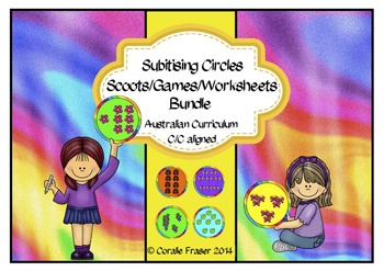Preview of Subitising Circles/Scoots/Games/Worksheets Bundle Aust. Curric./C/C Aligned