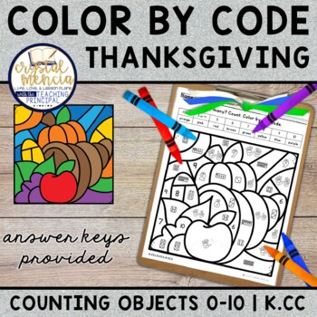 Preview of Thanksgiving Color by Code November Mystery Pictures for Subitizing 1 to 10