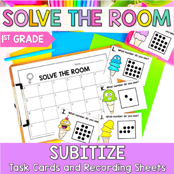 Preview of Subitizing First Grade Math Task Cards | Solve the Room Math Center