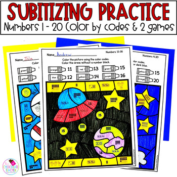 Preview of Math Number Sense Subitizing Color by Code Worksheets and Games