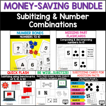 Preview of Number Bonds, Subitizing, Number Combinations to Ten Bundle: Print and Digital