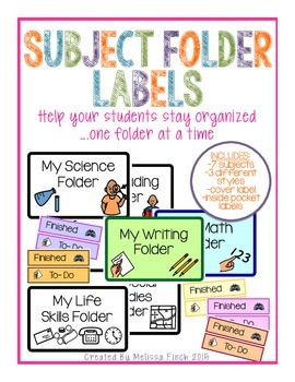 Preview of Subject Folder Labels- Help Your Students Stay Organized One Folder At A Time!