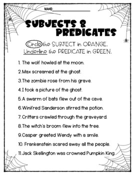Preview of Subject & Predicate Halloween Sentences