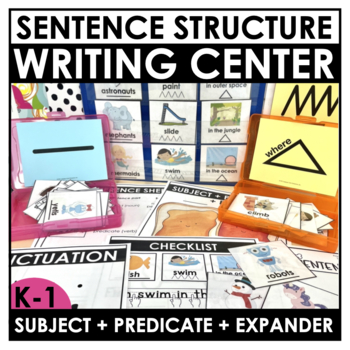 Preview of Subject Predicate Kindergarten 1st Grade Writing Center | Bare Bones Sentences 