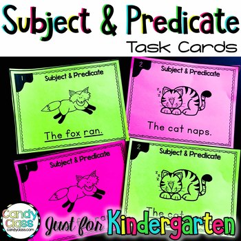 Preview of Subject & Predicate Kindergarten ELA Grammar Task Cards & Games Activities