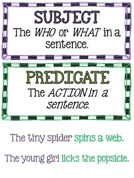 Subject And Predicate Anchor Chart