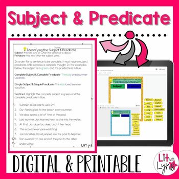 Preview of Subject & Predicate Activities, Worksheets, & Assessment