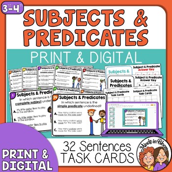 Preview of Subject & Predicate Task Cards | Complete and Simple | Print and Digital