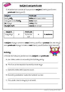 Preview of Subject, Predicate and Conjunctions in sentences.