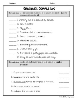 spanish worksheets sentences teaching resources tpt