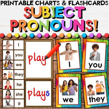 Preview of Subject Pronouns, Nouns, & Verbs Flashcards & Charts for ESL, ESS, ELL, EFL
