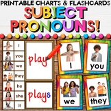 Subject Pronouns, Nouns, & Verbs Flashcards & Charts for E