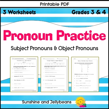 subject pronouns object pronouns 3 worksheets grade 3 4 great for review