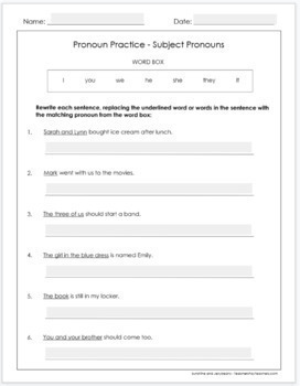 subject pronouns object pronouns 3 worksheets grades