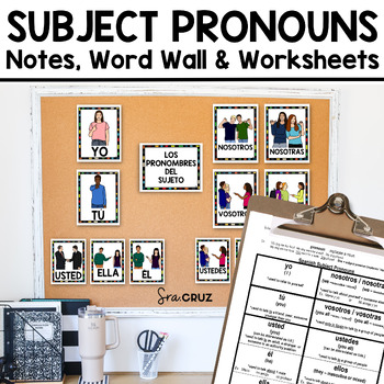 Preview of Spanish Subject Pronouns Posters Notes Page Practice Worksheets and Word Wall