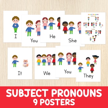 Preview of Subject Pronouns Posters, 9 Printable Charts, Personal Pronouns, Grammar