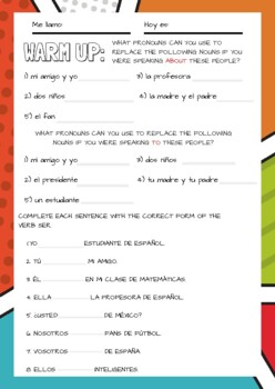 Preview of Subject Pronouns & Ser Story practice pronombres personales y ser (Spanish)